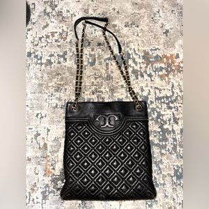 Tory Burch quilted black leather shoulder or crossbody handbag